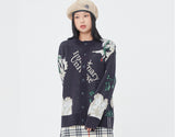 Romantic Crown Flowers Knit Cardigan_Navy