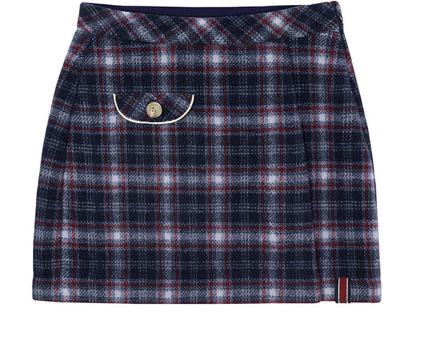Romantic Crown Front Pocket Check Skirt_Navy (20RCFWBSKF003NA)