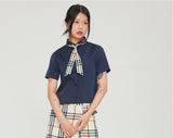 Romantic Crown Cravate Round Collar Shirt_Navy (21RCSUTSHF002NA)