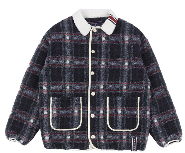 Romantic Crown Classic Check Fleece Jacket_Navy (20RCFWOJKU002NA)