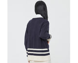 Romantic Crown Round Neck Knit Cardigan_Navy