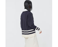 Romantic Crown Round Neck Knit Cardigan_Navy