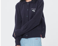 Romantic Crown Balloon Sleeve Knit Cardigan_Navy