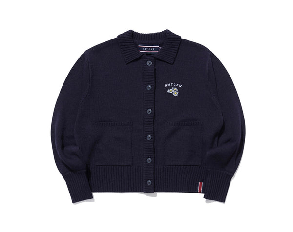 Romantic Crown Balloon Sleeve Knit Cardigan_Navy