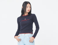 Romantic Crown Woman Ribbed Long Sleeves_Navy